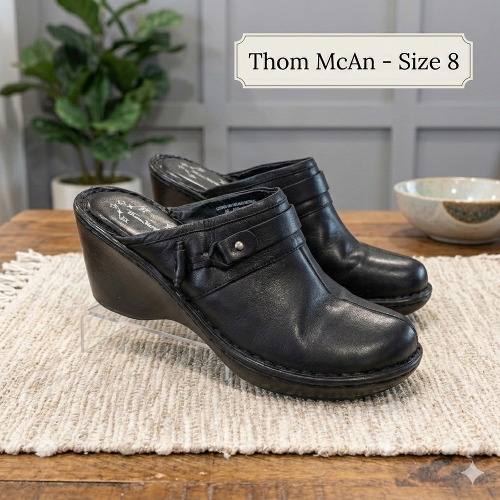 Thom McAn Women's Black Leather Mules